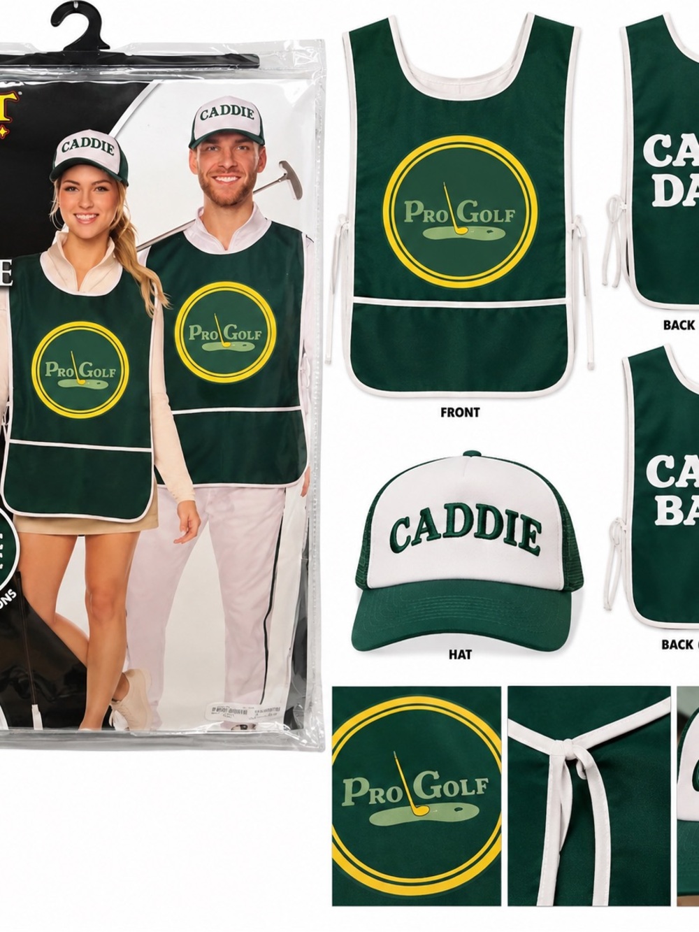 NWT Halloween Adult Golf Caddie/Baddie Costume. Reversible Bib. Hat included